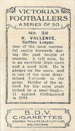 1933 Godfrey Phillips Victorian Footballers (A Series of 50) #38 Harry Vallence Back